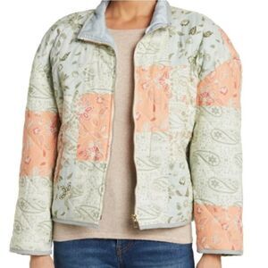 7 for All Mankind Quilted Paisley Pastel Patchwork Zip Up Puffer Jacket Coat L